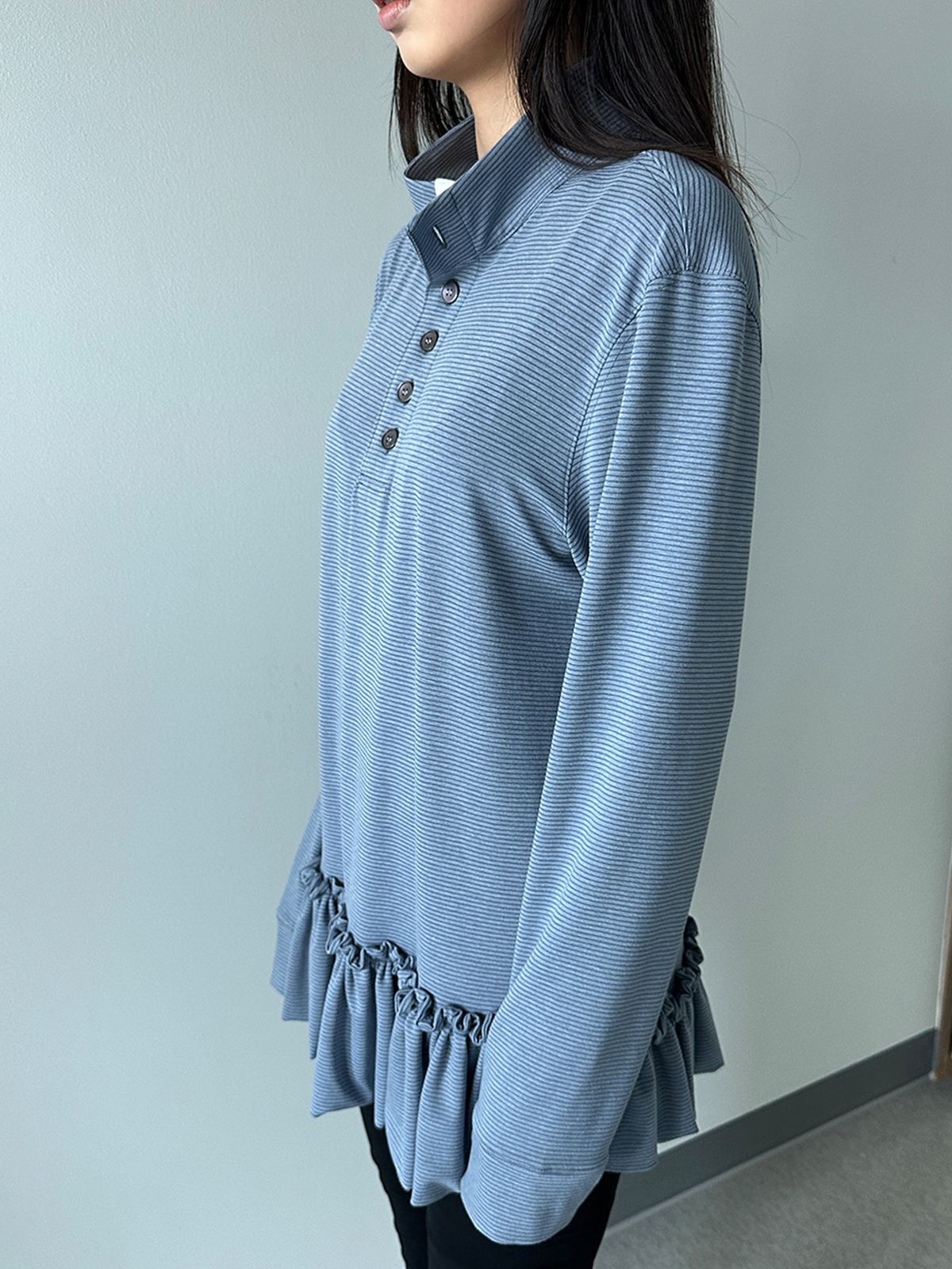 리게(RIGHE) STRIPE WRINKLES TSHIRT BLU