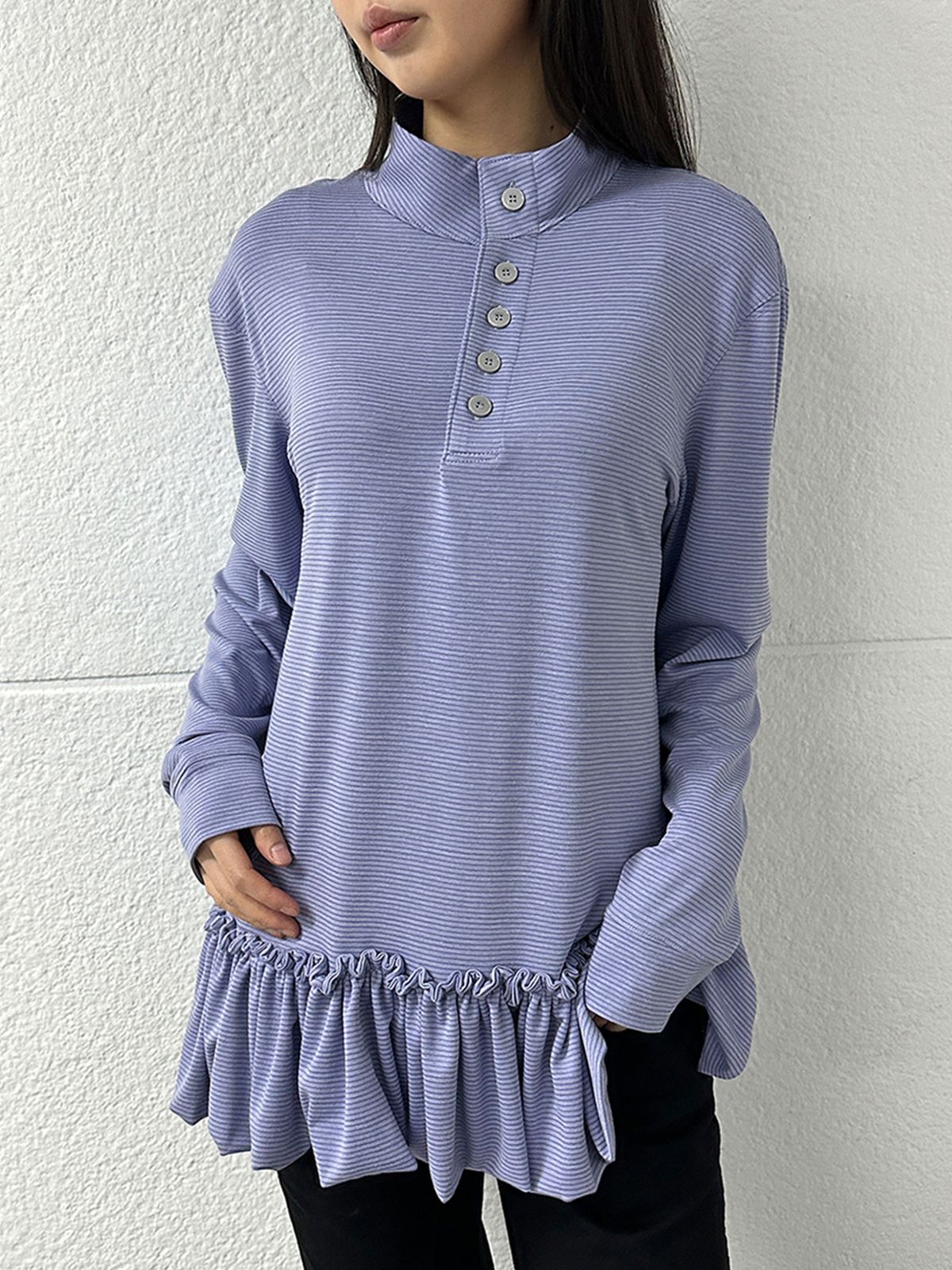 리게(RIGHE) STRIPE WRINKLES TSHIRT PURPLE