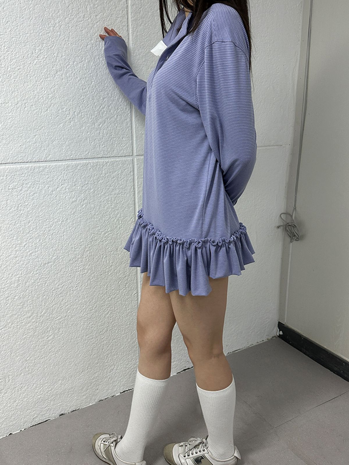 리게(RIGHE) STRIPE WRINKLES TSHIRT PURPLE