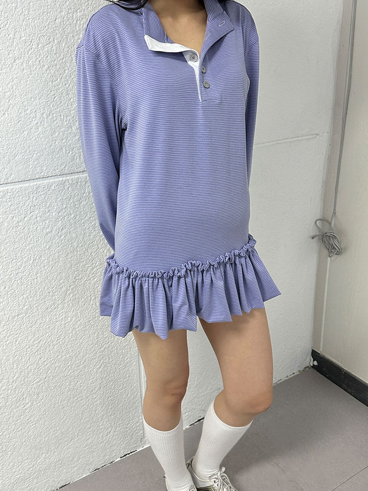리게(RIGHE) STRIPE WRINKLES TSHIRT PURPLE