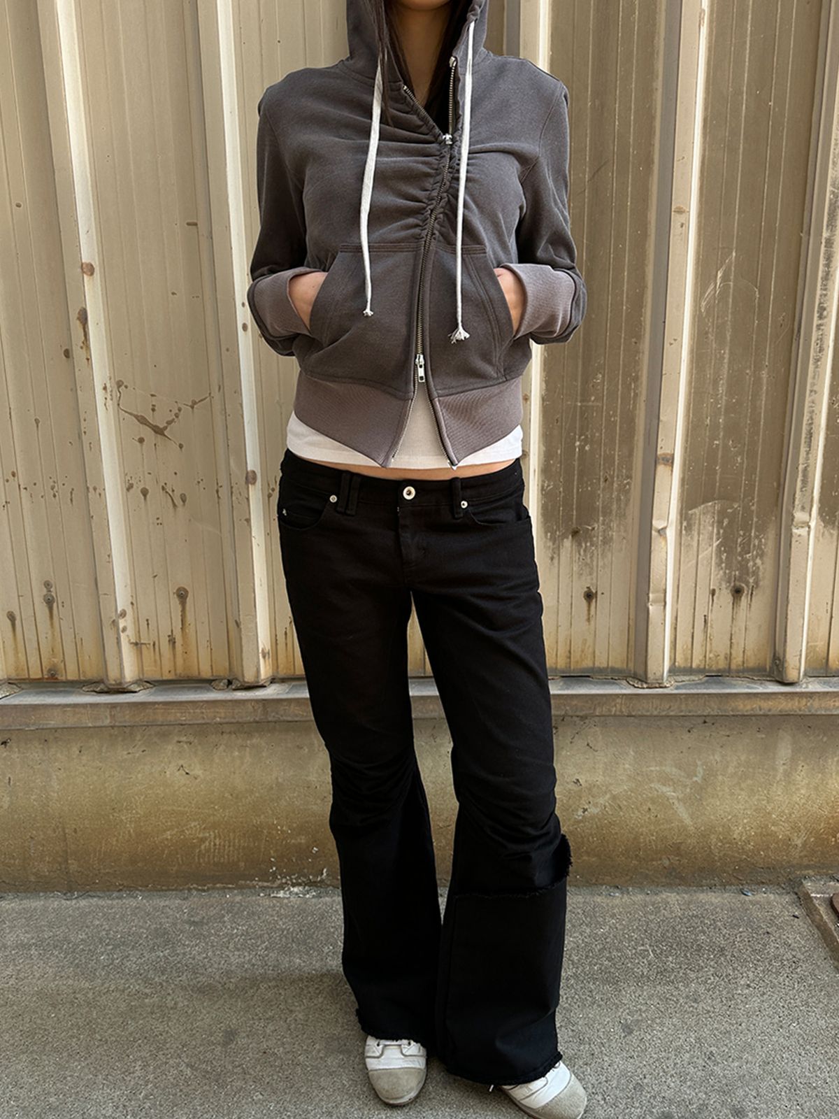 리게(RIGHE) UNBALANCE HOODED ZIP-UP WINEBROWN