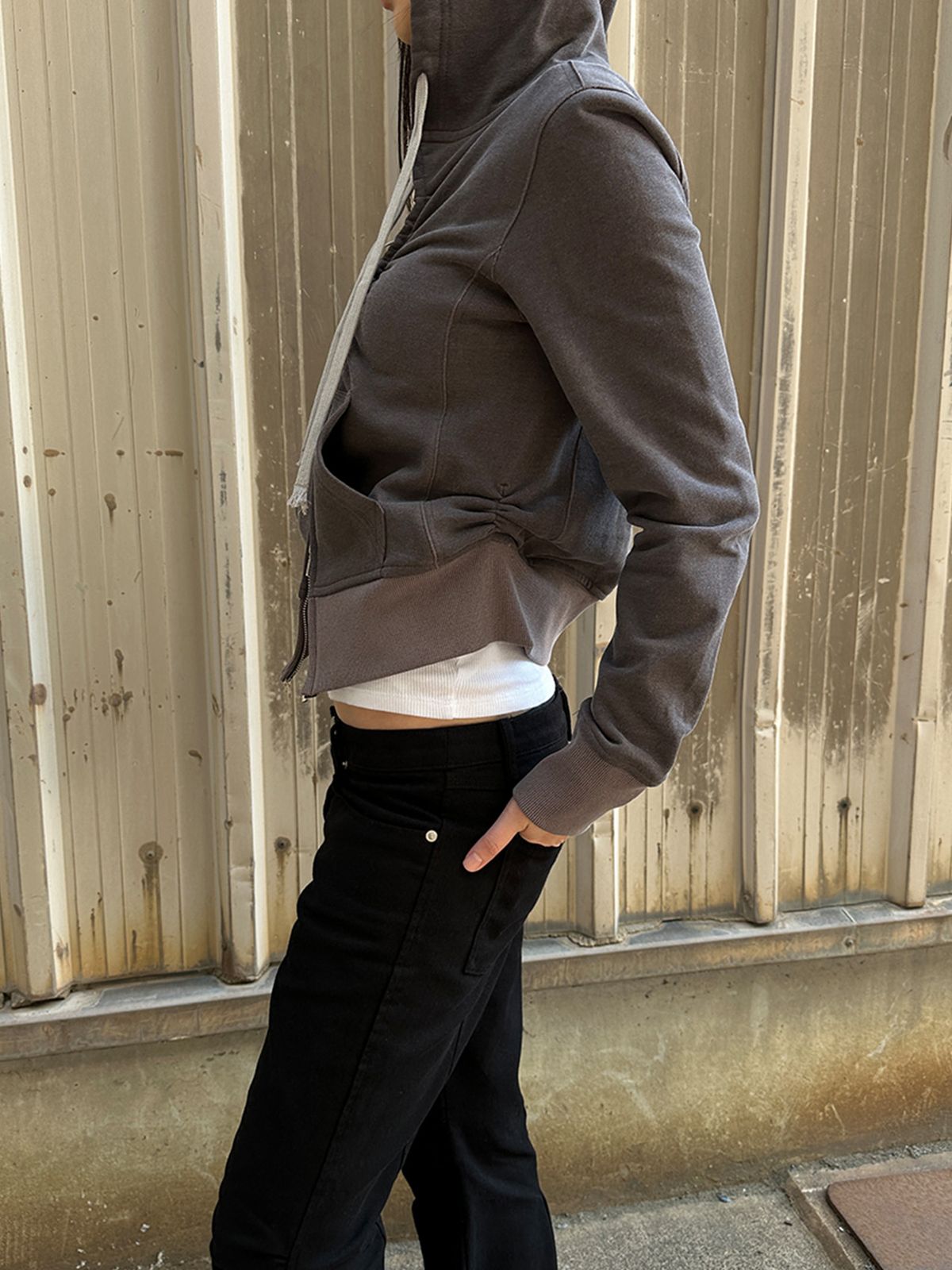 리게(RIGHE) UNBALANCE HOODED ZIP-UP WINEBROWN