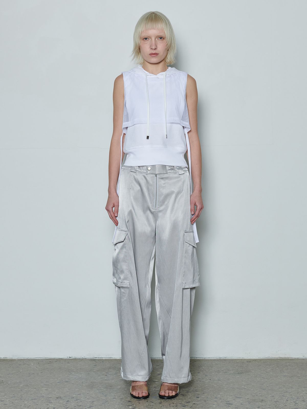 리게(RIGHE) LAYERED HOODIE VEST_MESH WHITE