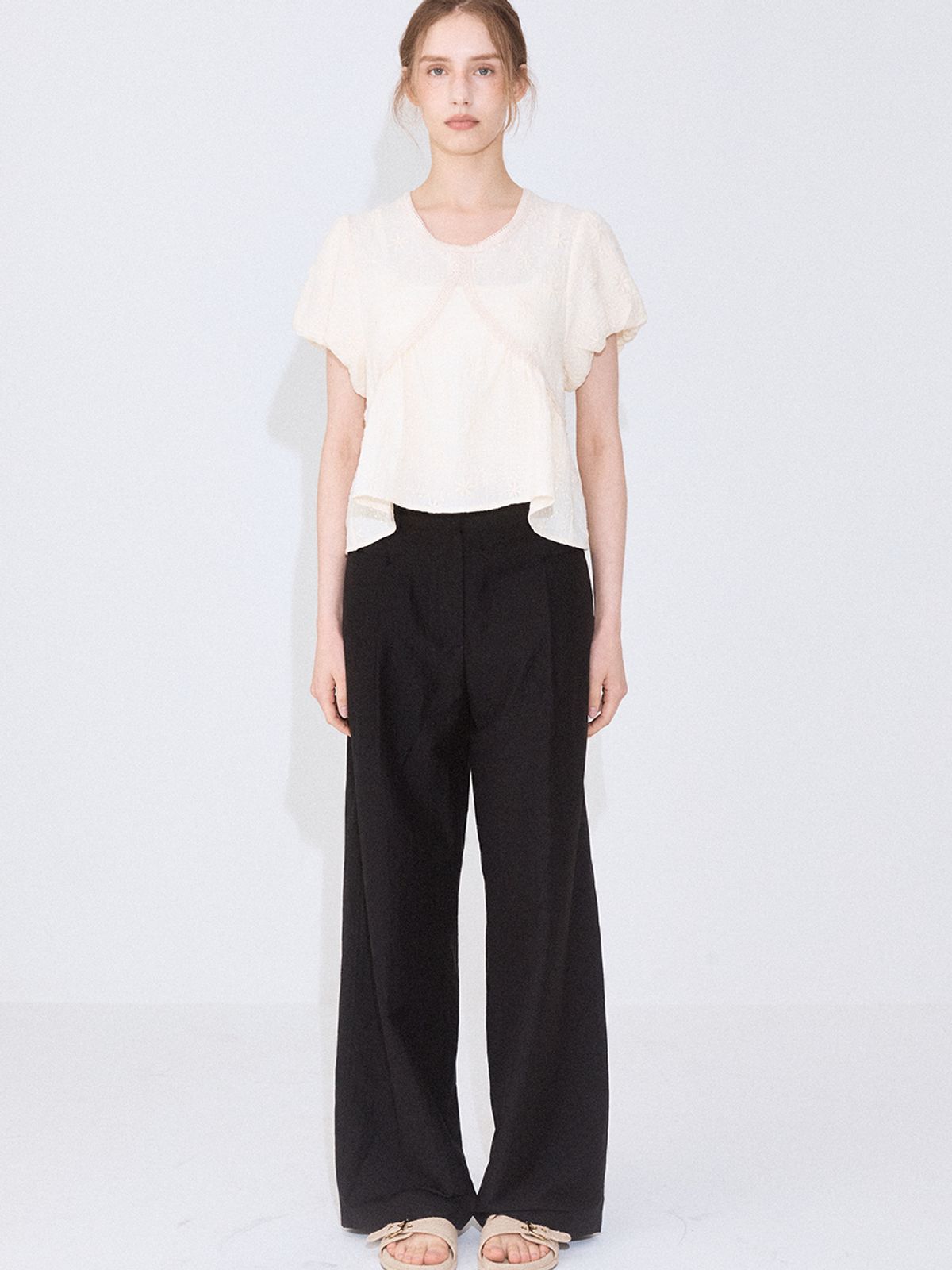 레이허(RAYHER) AIRY TUCK WIDE PANTS [BLACK]