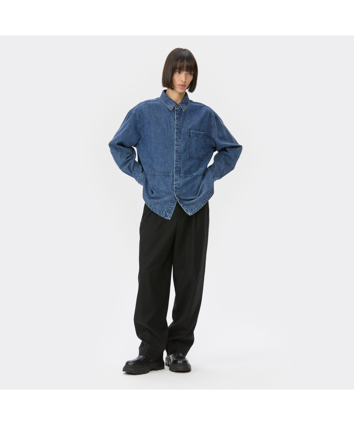 커스텀멜로우(CUSTOMELLOW) Blue Line Denim Shirt CWSAW25201BUX