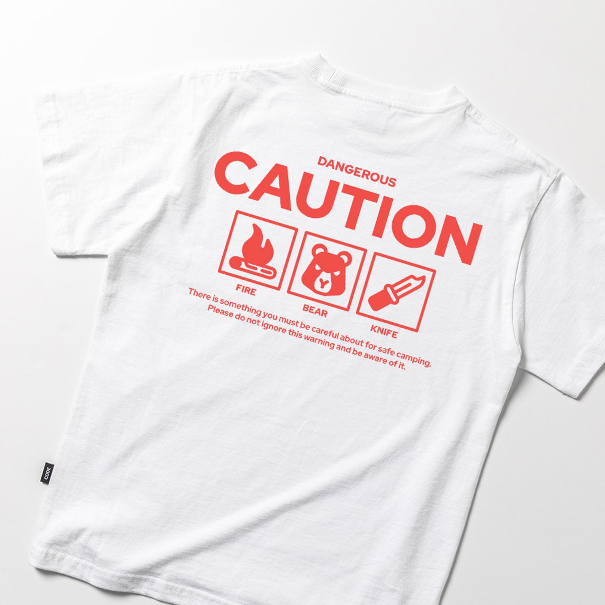 스플래시코드 키즈(SPLASHCODE KIDS) 키즈 반팔 티셔츠 화이트 - 캠핑 경고(Camping Caution)