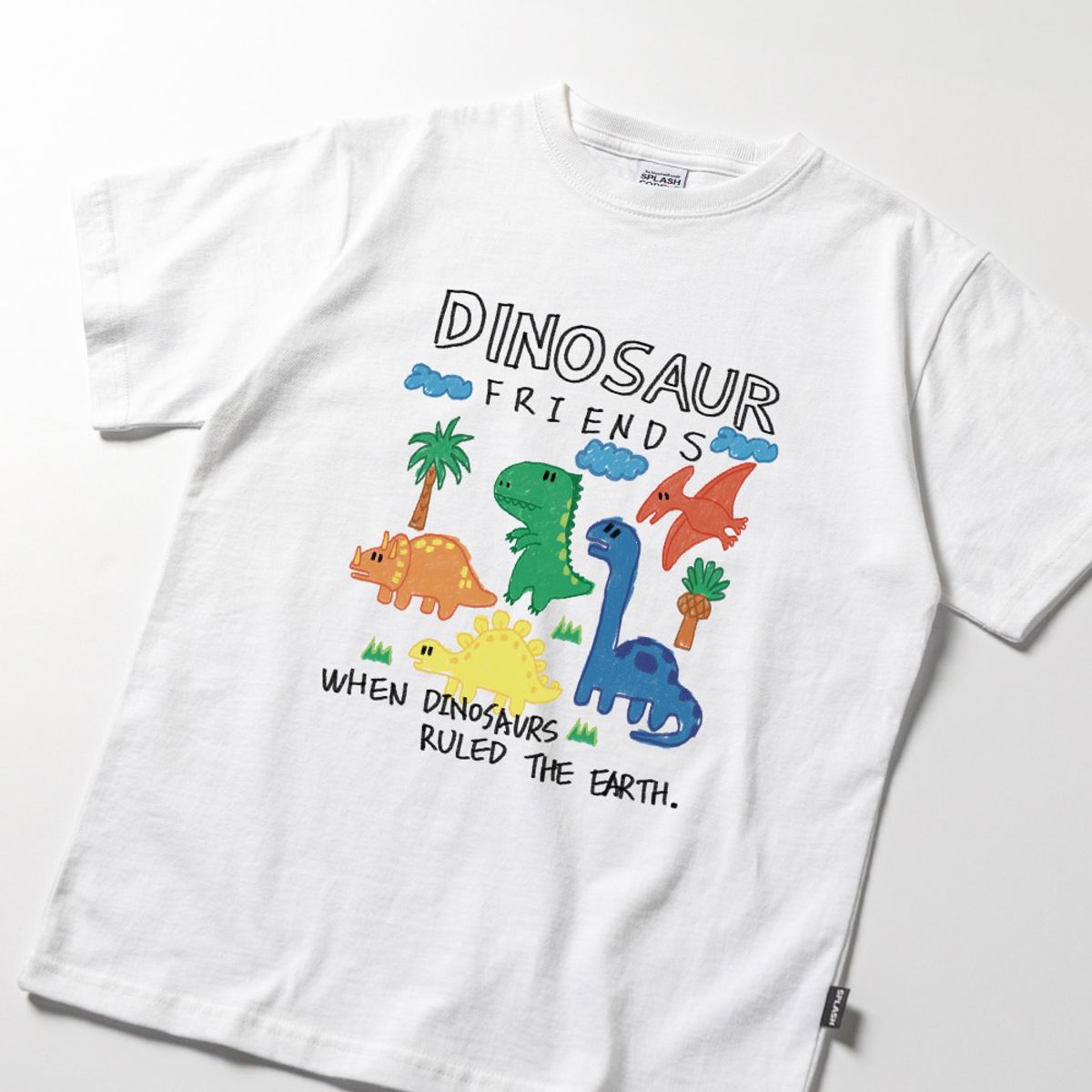 스플래시코드 키즈(SPLASHCODE KIDS) 키즈 반팔 티셔츠 화이트 - 크레용 공룡 친구들(Crayon Dino Friends)