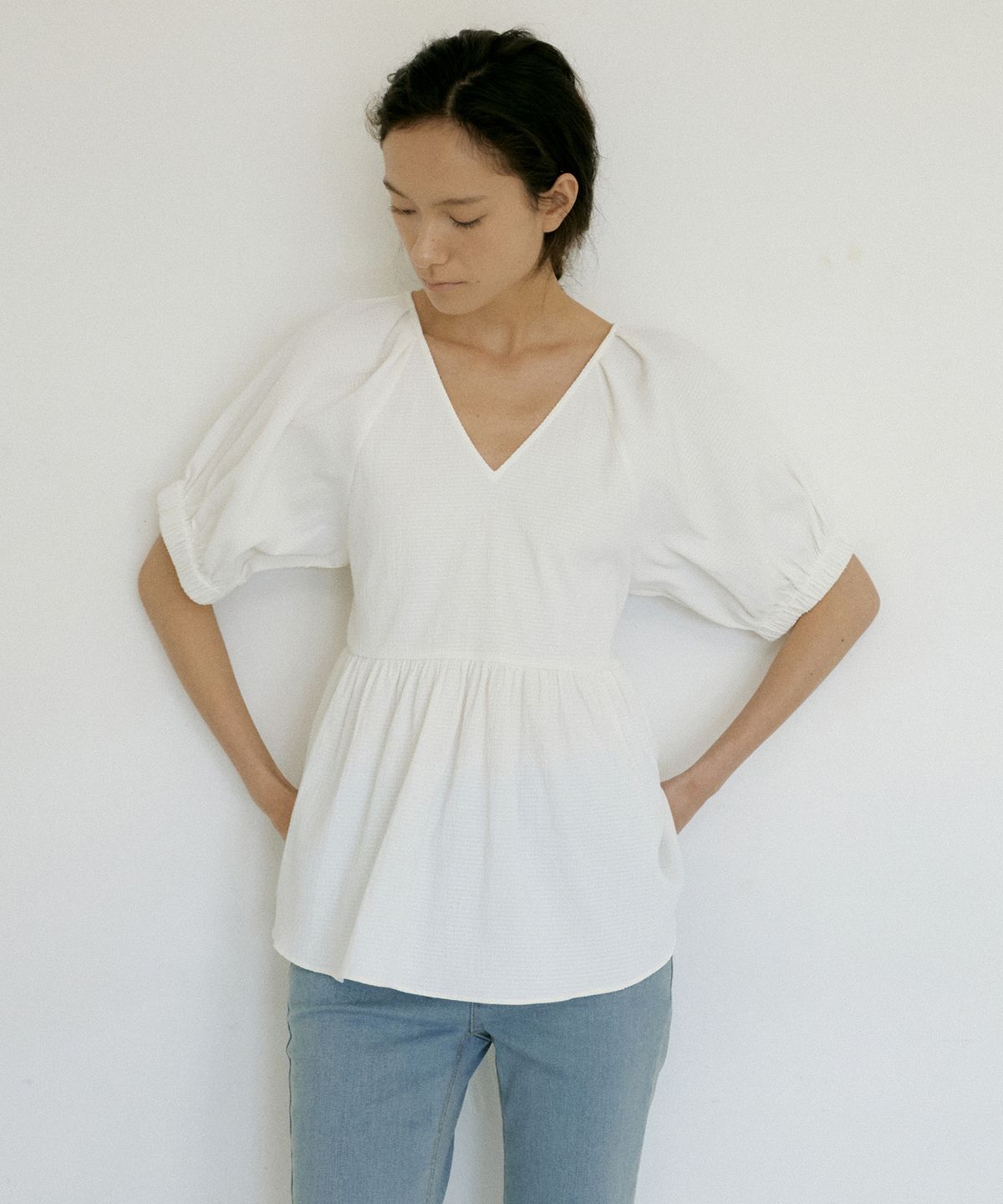오떼뜨(OCTETTE) SEERSUCKER VOLUME BLOUSE_WHITE