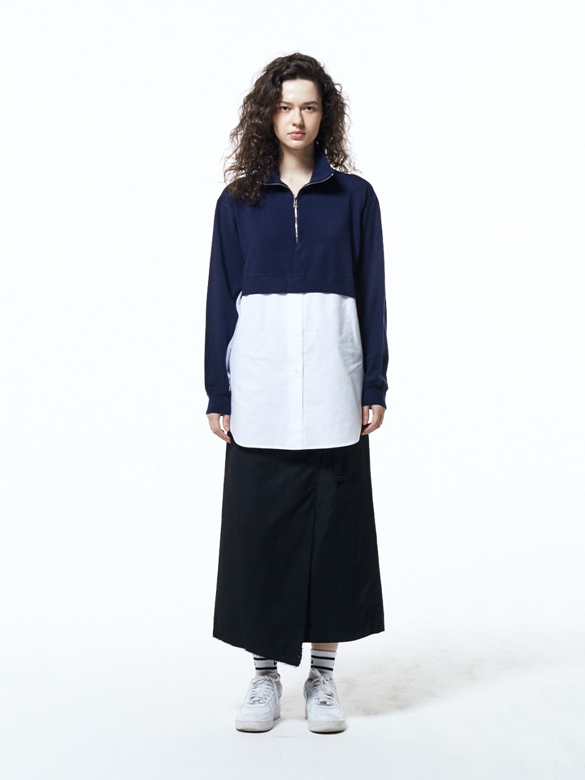하우스공칠이씨(HAUS072C) KNIT SHIRTS MIX TOP NAVY