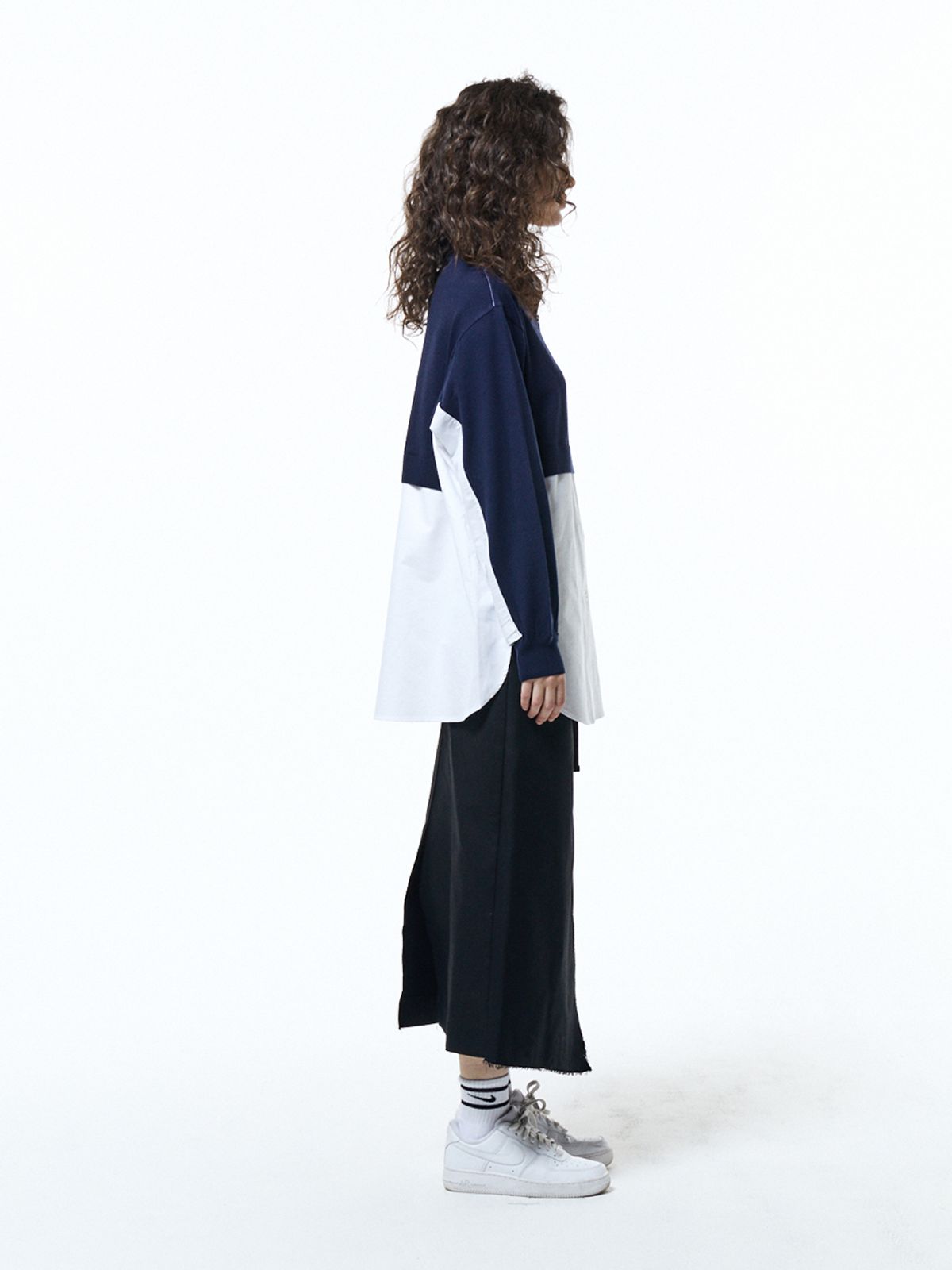 하우스공칠이씨(HAUS072C) KNIT SHIRTS MIX TOP NAVY