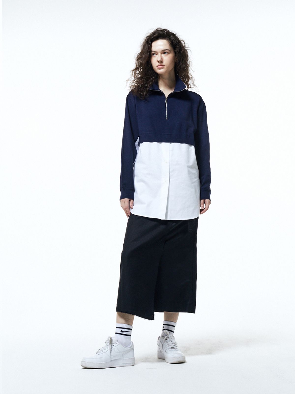 하우스공칠이씨(HAUS072C) KNIT SHIRTS MIX TOP NAVY