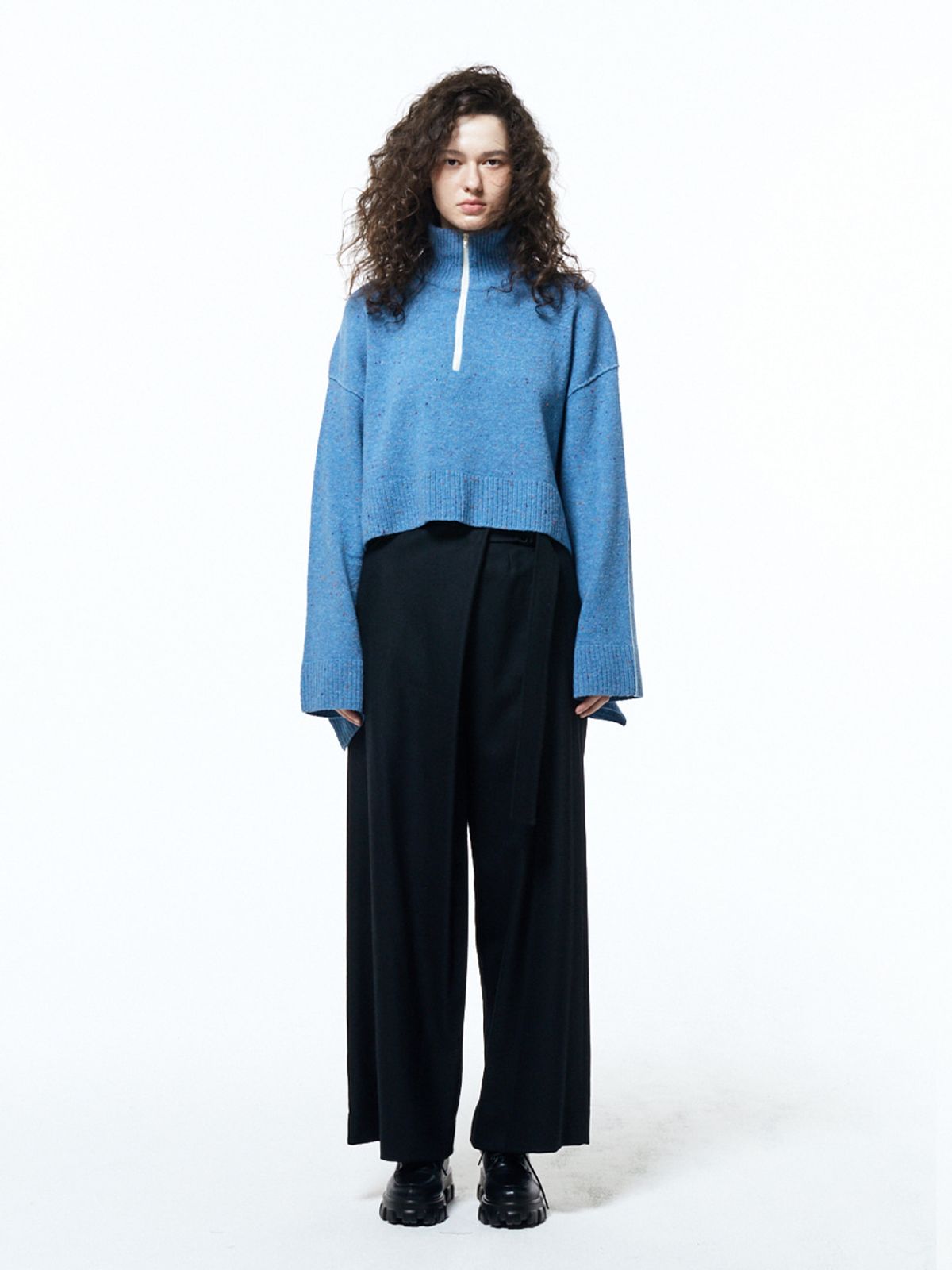 하우스공칠이씨(HAUS072C) WRAP STYLE WOOL WIDE PT BLACK