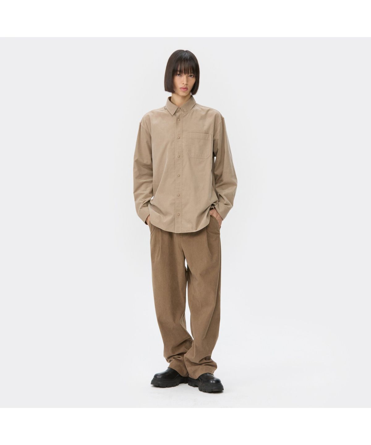 커스텀멜로우(CUSTOMELLOW) Beige Oversized Fit Layerd Corduroy Shirt CWSAW25143BEX