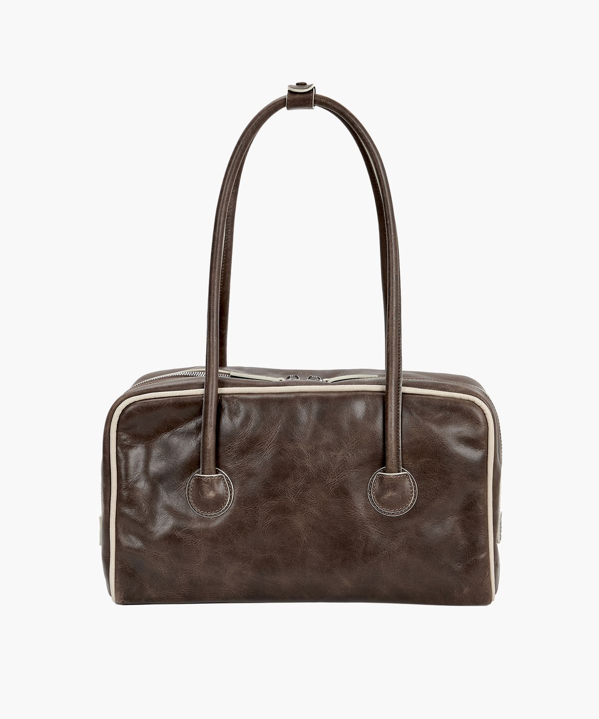 마지셔우드(MARGESHERWOOD) SOFT BOSTON PIPING_washed brown pull-up+cream beige crinkle