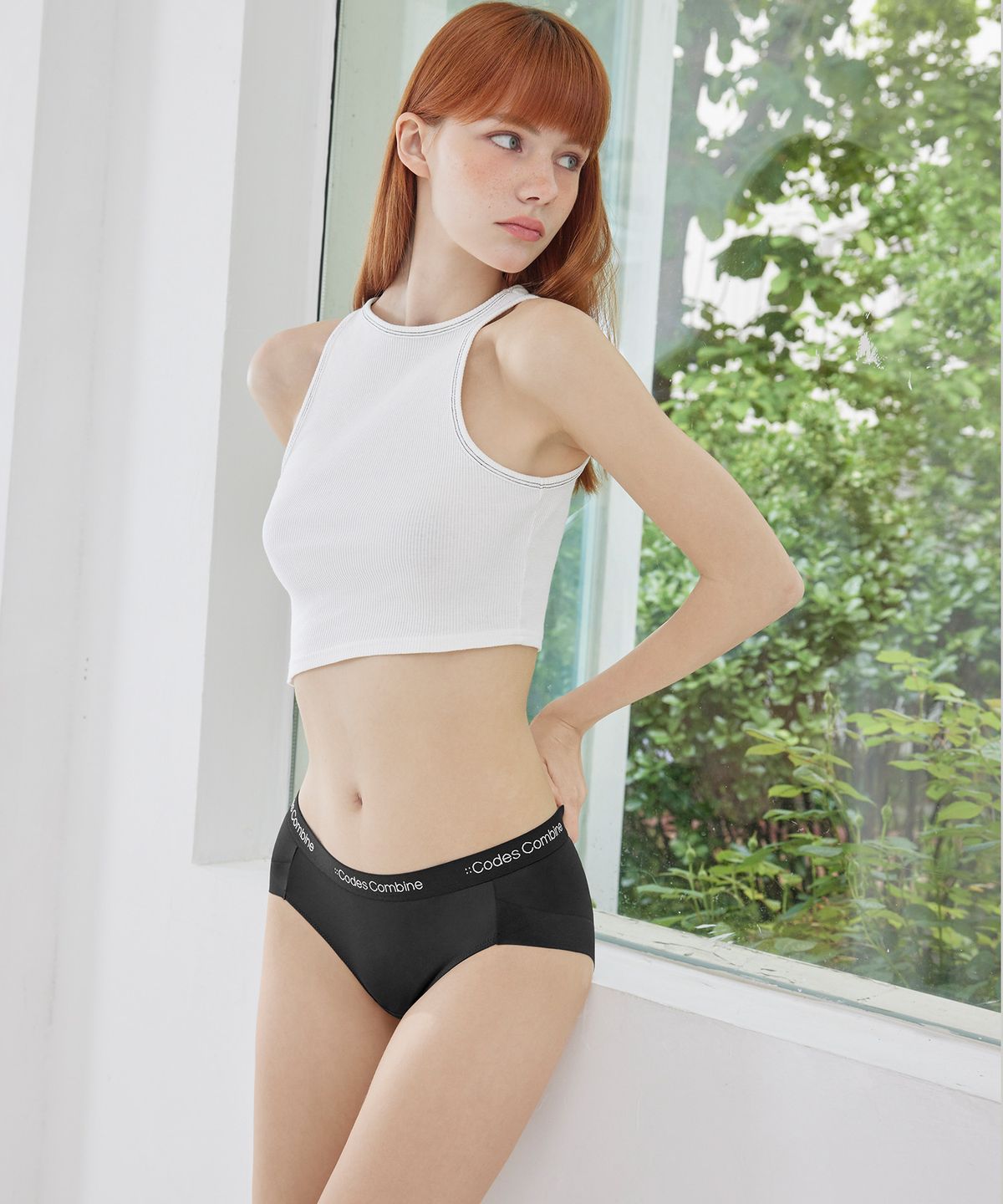 코데즈컴바인 이너웨어(CODES COMBINE INNERWEAR) [5PACK]극세사밴드 여성 햄팬티 (블랙/스킨)