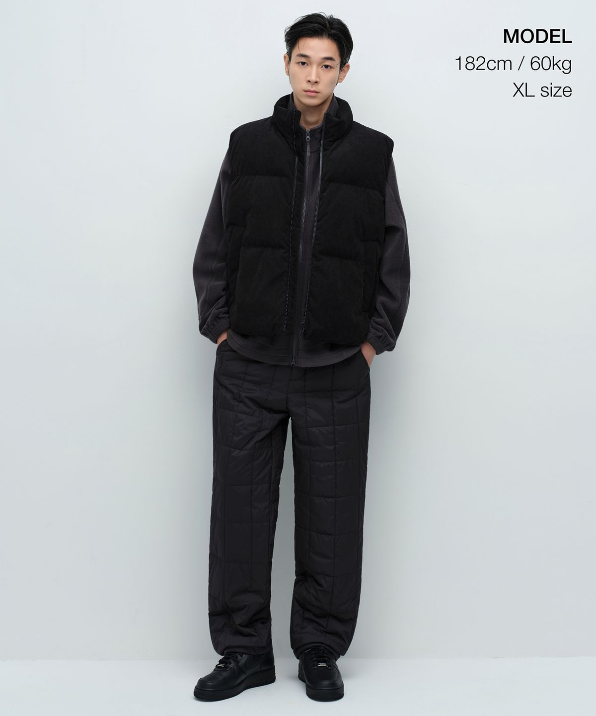무신사 스탠다드(MUSINSA STANDARD) 데일리 푸퍼 코듀로이 패딩 베스트 [블랙]