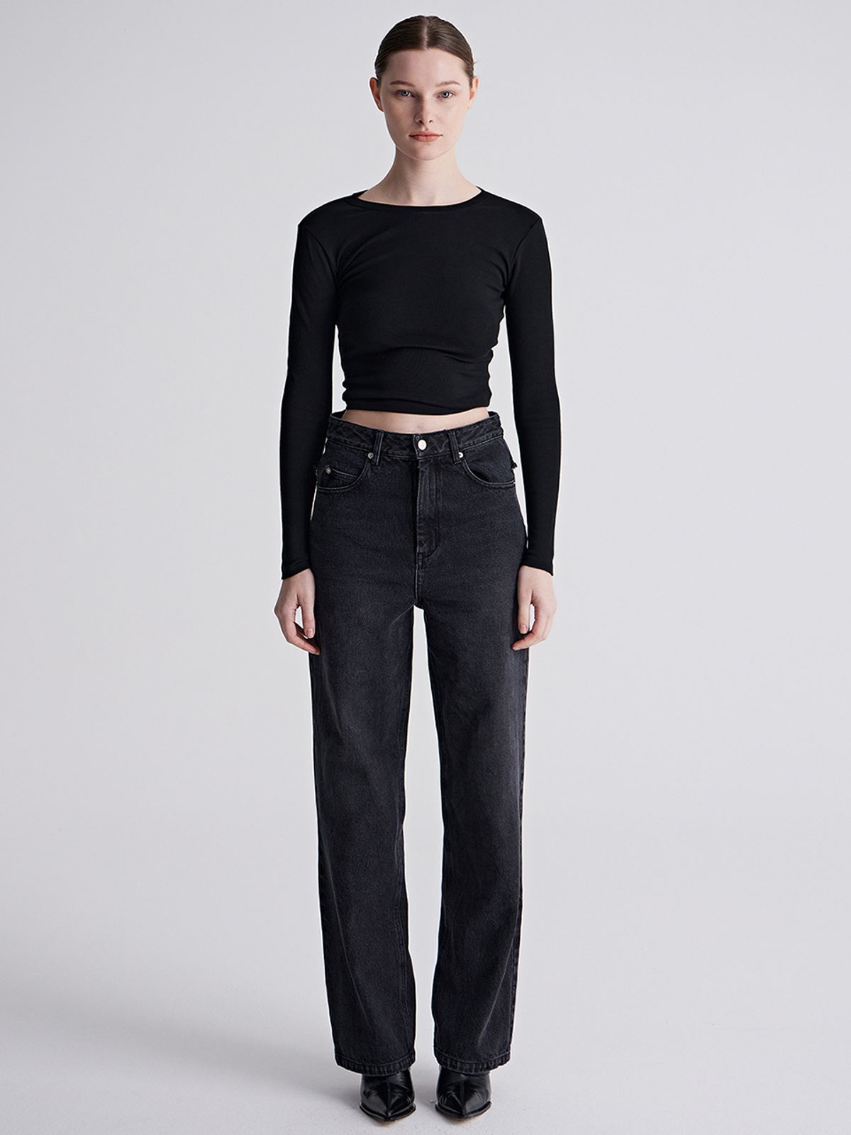 리게(RIGHE) DENIM PANTS CHARCOAL BLACK