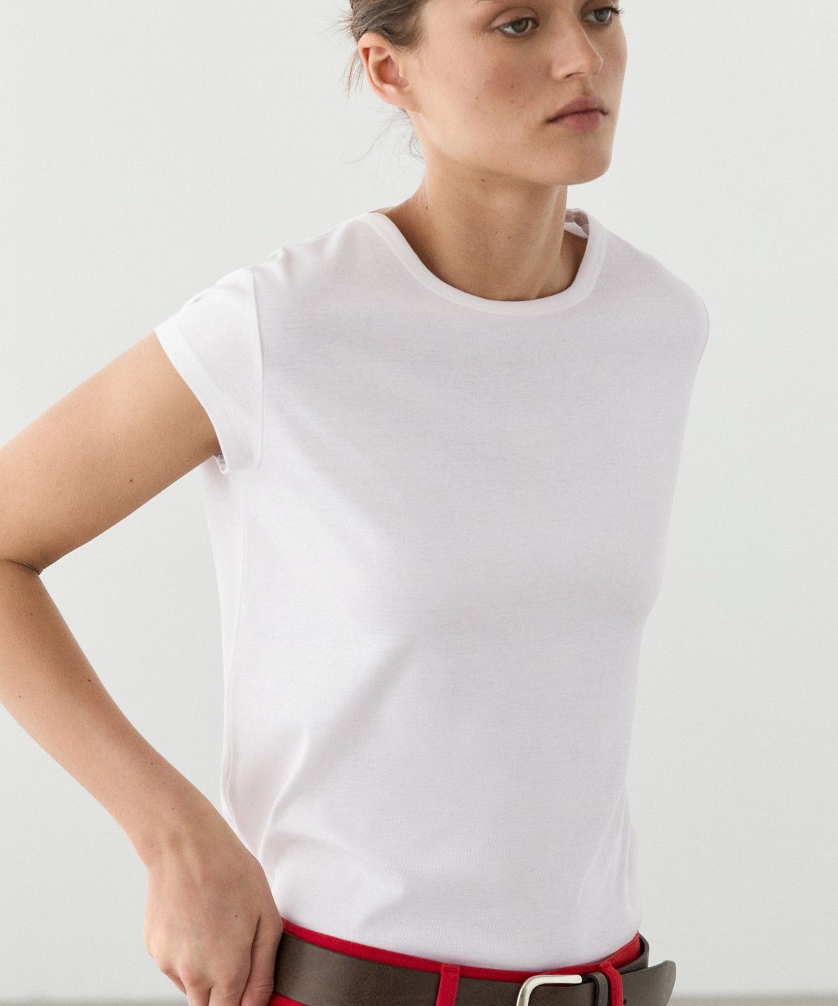 마시모두띠(MASSIMO DUTTI) 100% 머서라이즈드 코튼 반팔 티셔츠