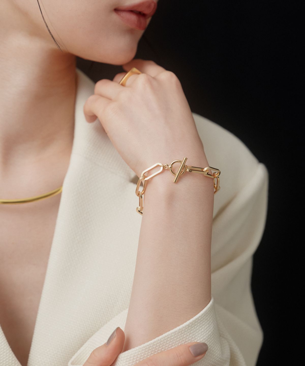 노비스도쿄(NOVICE TOKYO) 맨틀 오벌 체인 팔찌 Mantel Oval Chain Bracelet[Stainless] / Gold