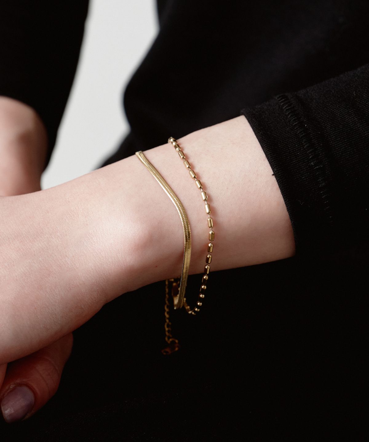 노비스도쿄(NOVICE TOKYO) 바 & 스네이크 더블 체인 팔찌 Bar & Snake Double Chain Bracelet[Stainless] / Gold