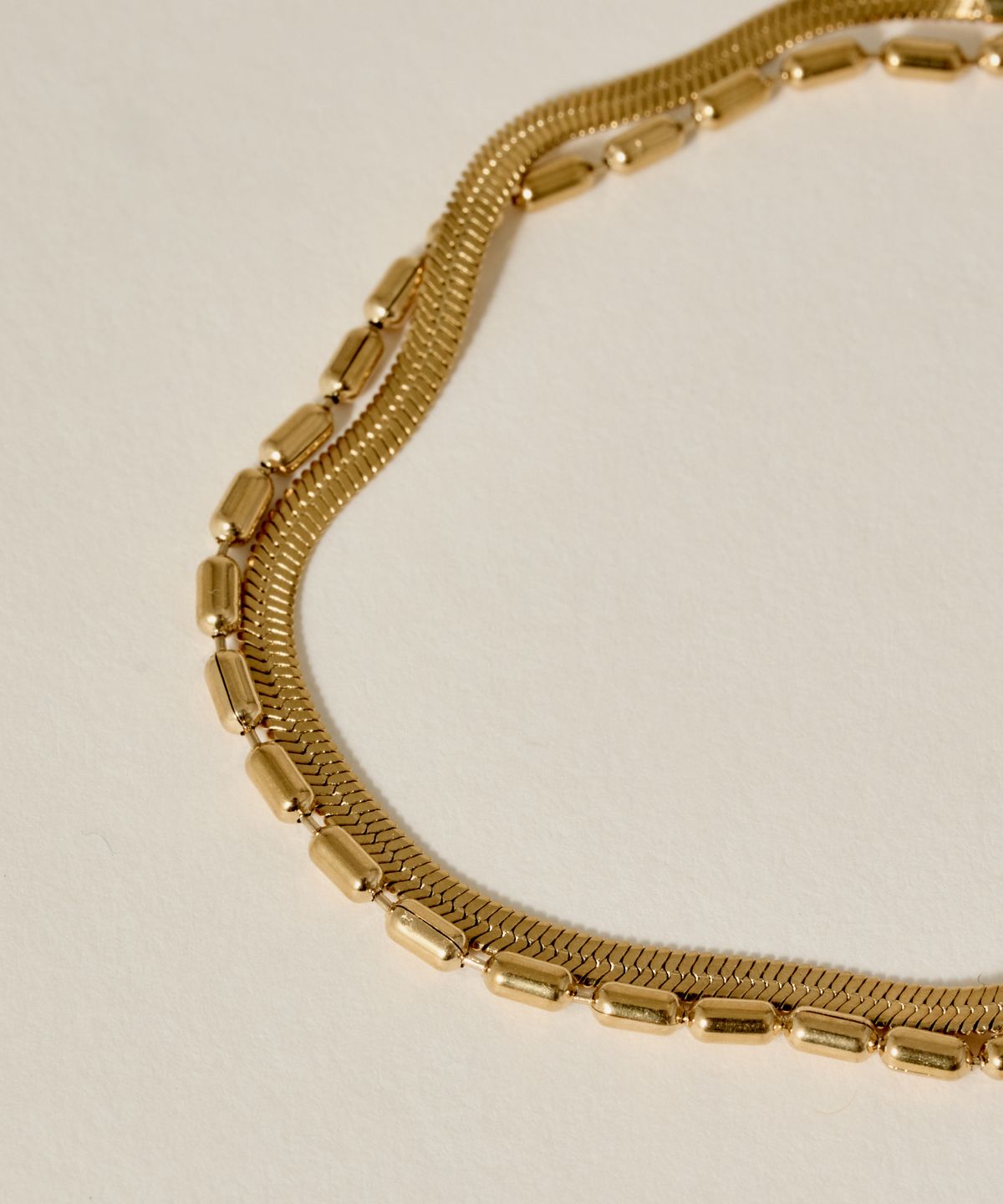 노비스도쿄(NOVICE TOKYO) 바 & 스네이크 더블 체인 팔찌 Bar & Snake Double Chain Bracelet[Stainless] / Gold