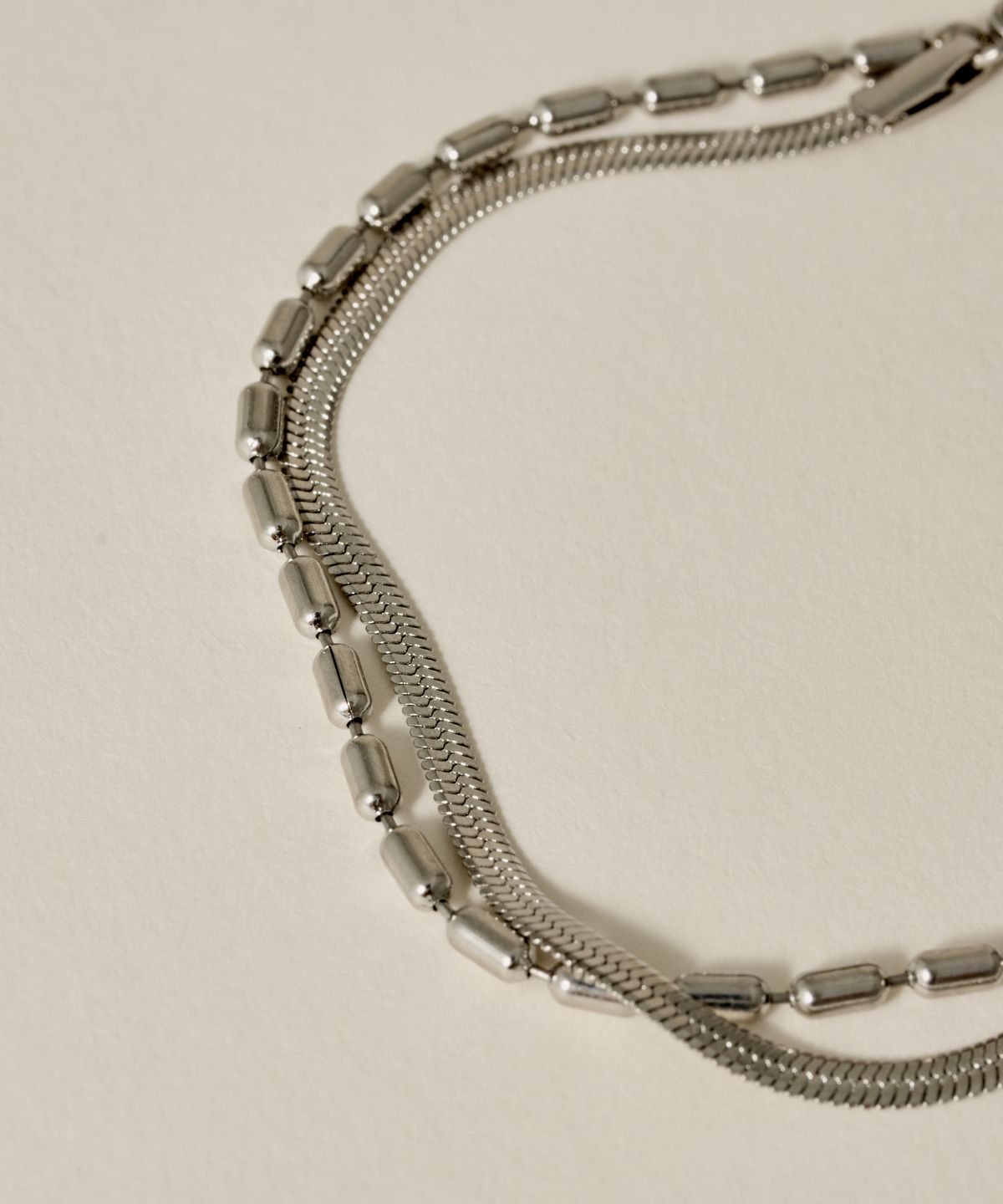 노비스도쿄(NOVICE TOKYO) 바 & 스네이크 더블 체인 팔찌 Bar & Snake Double Chain Bracelet[Stainless] / Silver