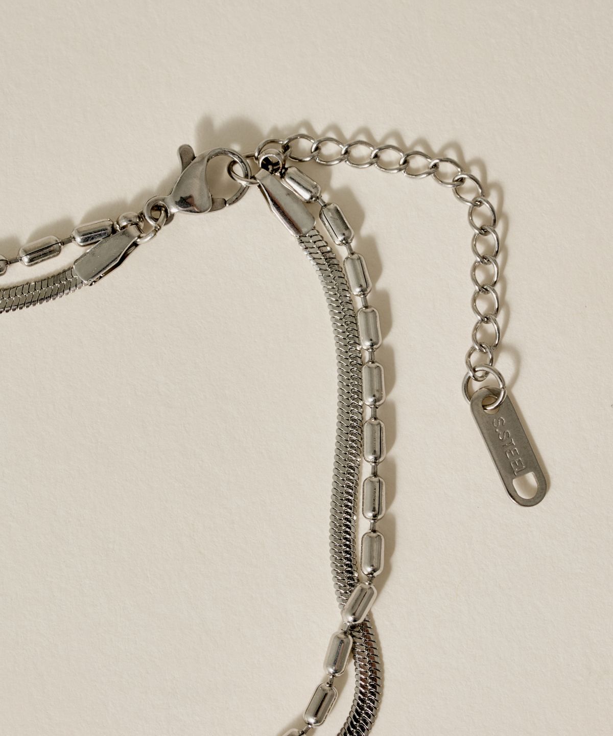 노비스도쿄(NOVICE TOKYO) 바 & 스네이크 더블 체인 팔찌 Bar & Snake Double Chain Bracelet[Stainless] / Silver