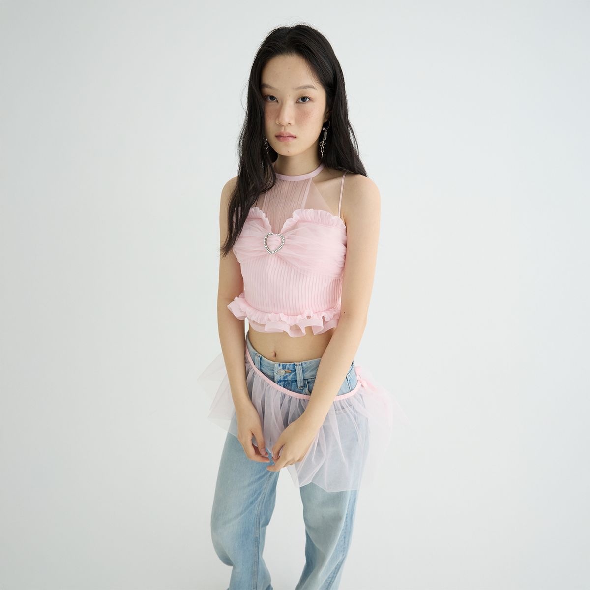 러뷰이(LOVUEE) 망사 랩 스커트 핑크