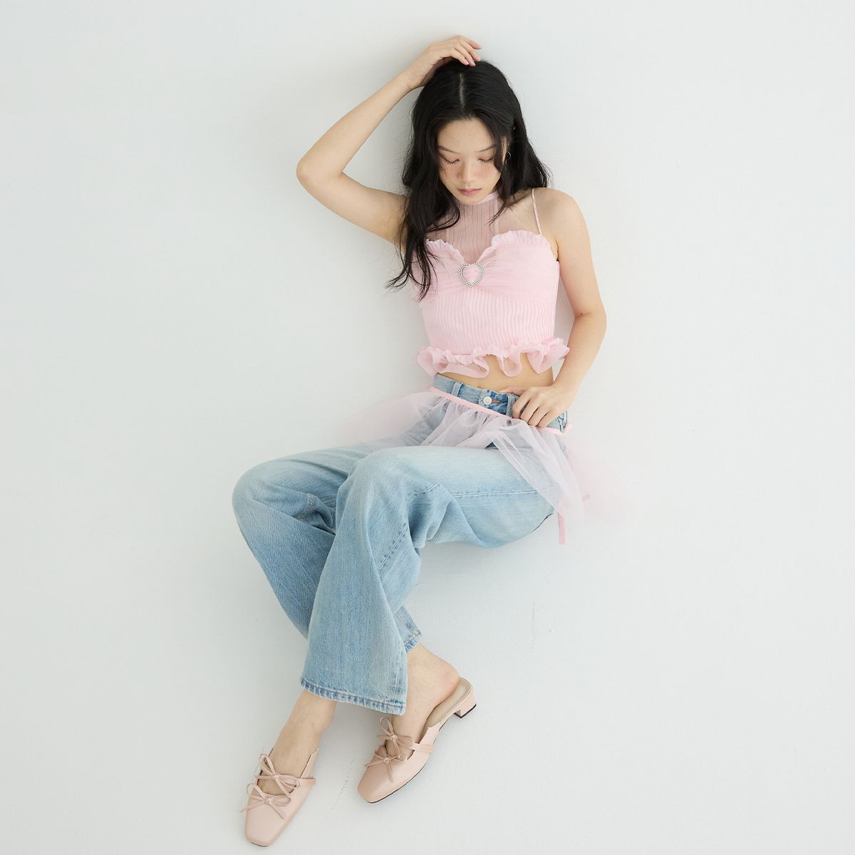 러뷰이(LOVUEE) 망사 랩 스커트 핑크