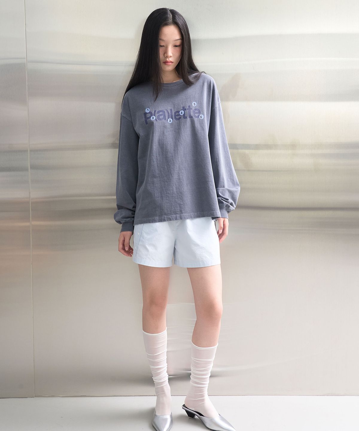 보나츠 팔레트(BONATSPALETTE) BP 스티커 롱 슬리브 티_NAVY