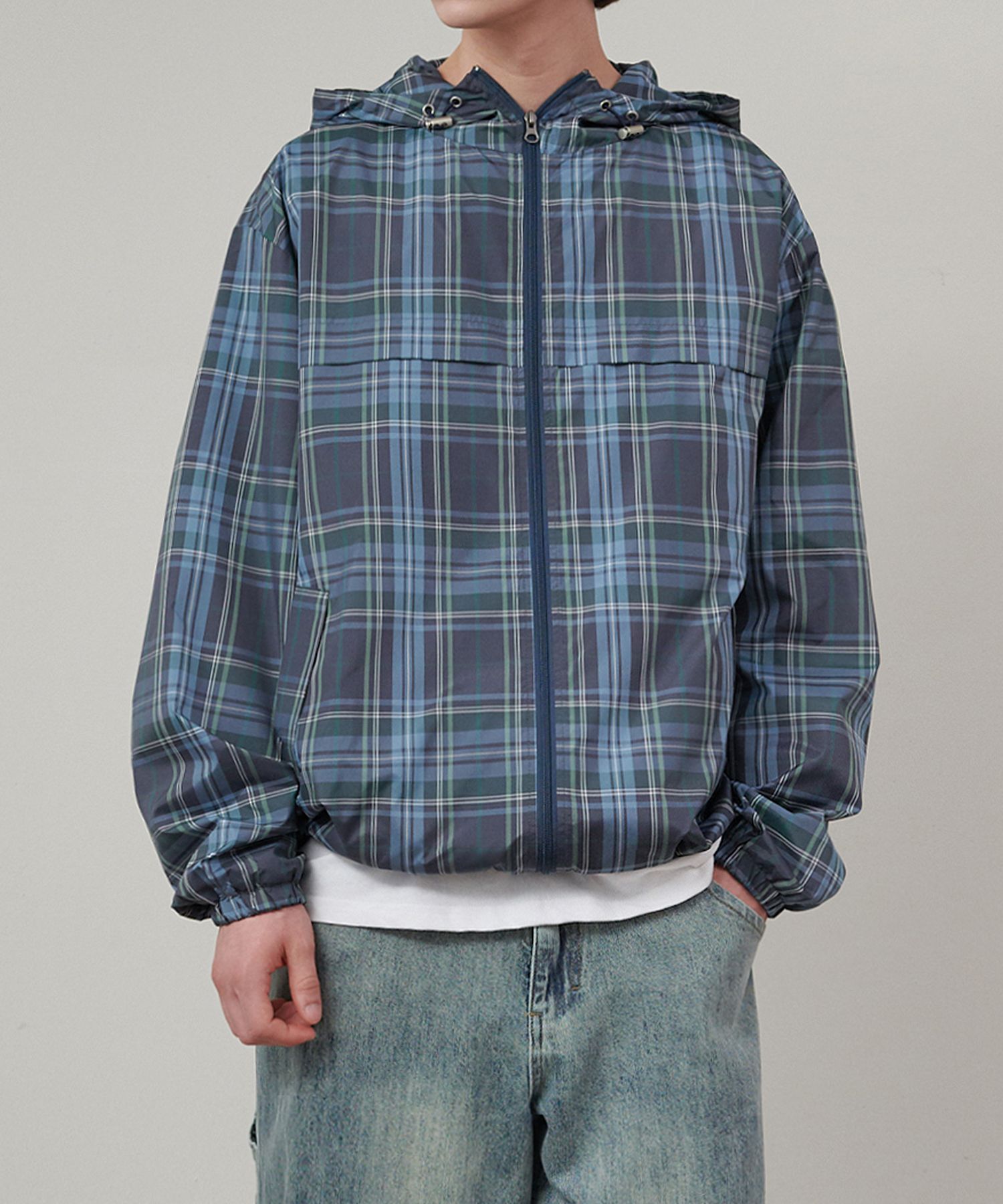 MUSINSA | GLW Check Hood Windbreaker Blue