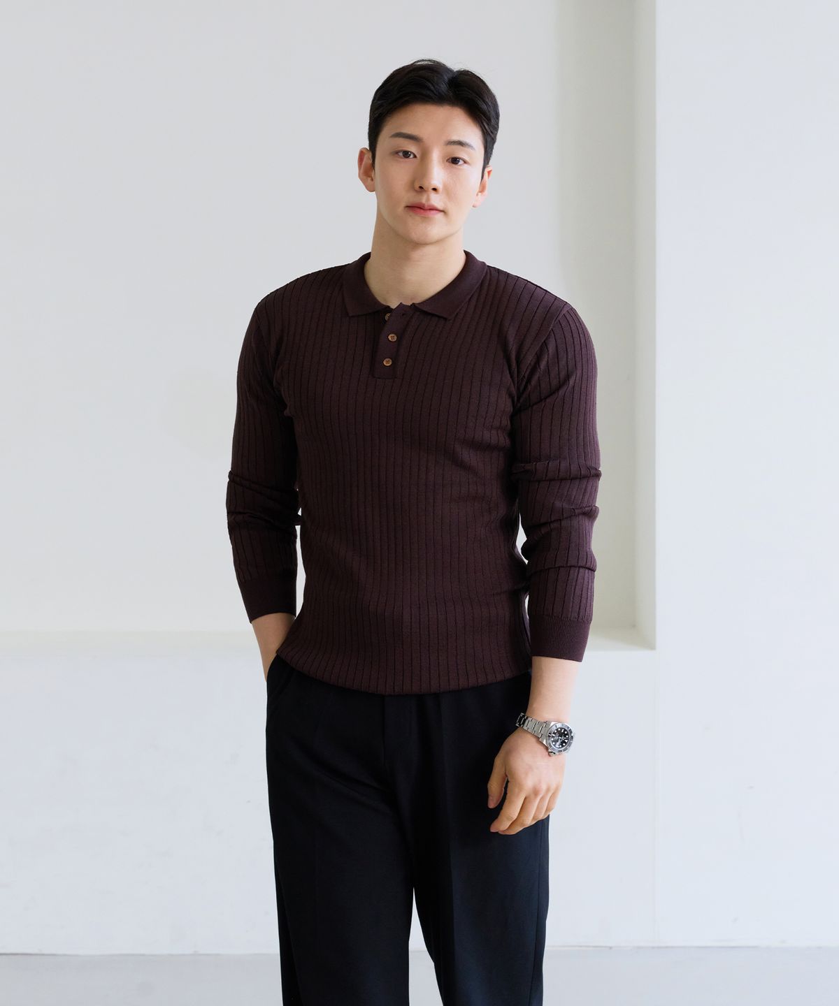 핵쿨남(HECKCOOLNAM) 어깨넓어보이는 남자 머슬핏 긴팔 골지카라 니트