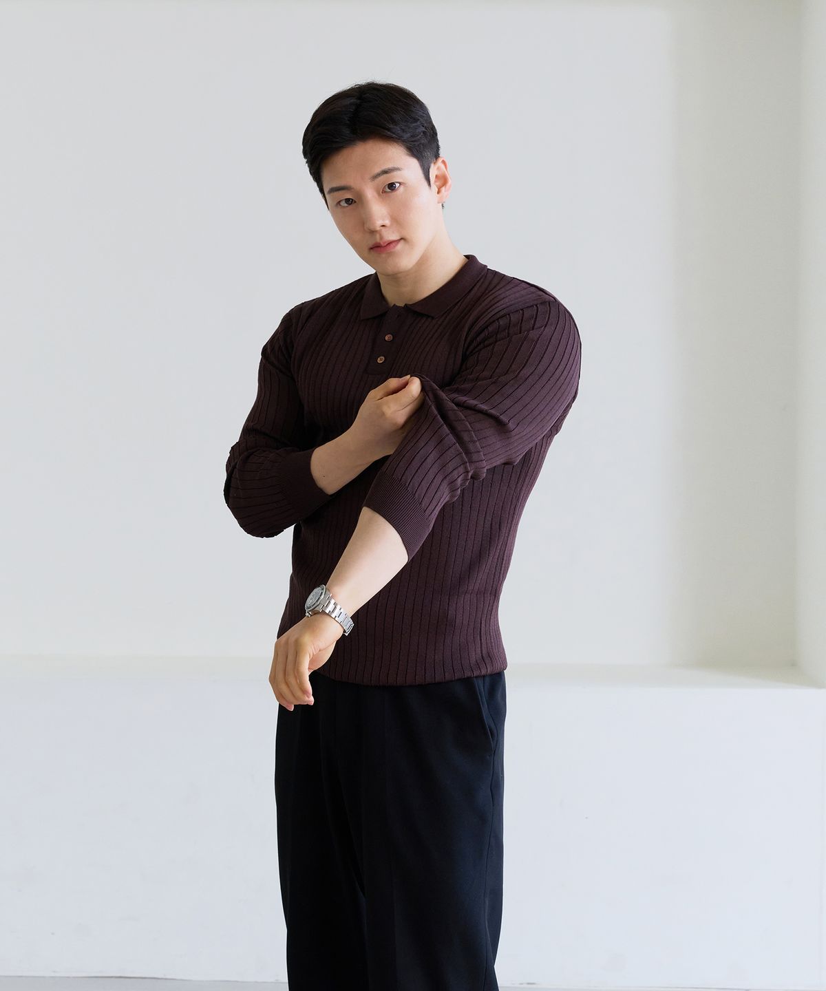 핵쿨남(HECKCOOLNAM) 어깨넓어보이는 남자 머슬핏 긴팔 골지카라 니트
