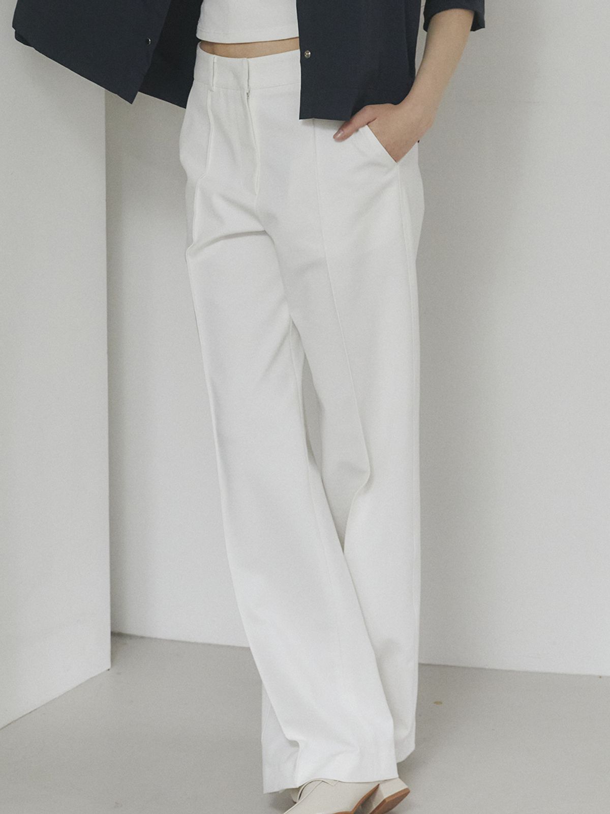 레이허(RAYHER) PinTuck Ponte Pants [WHITE]