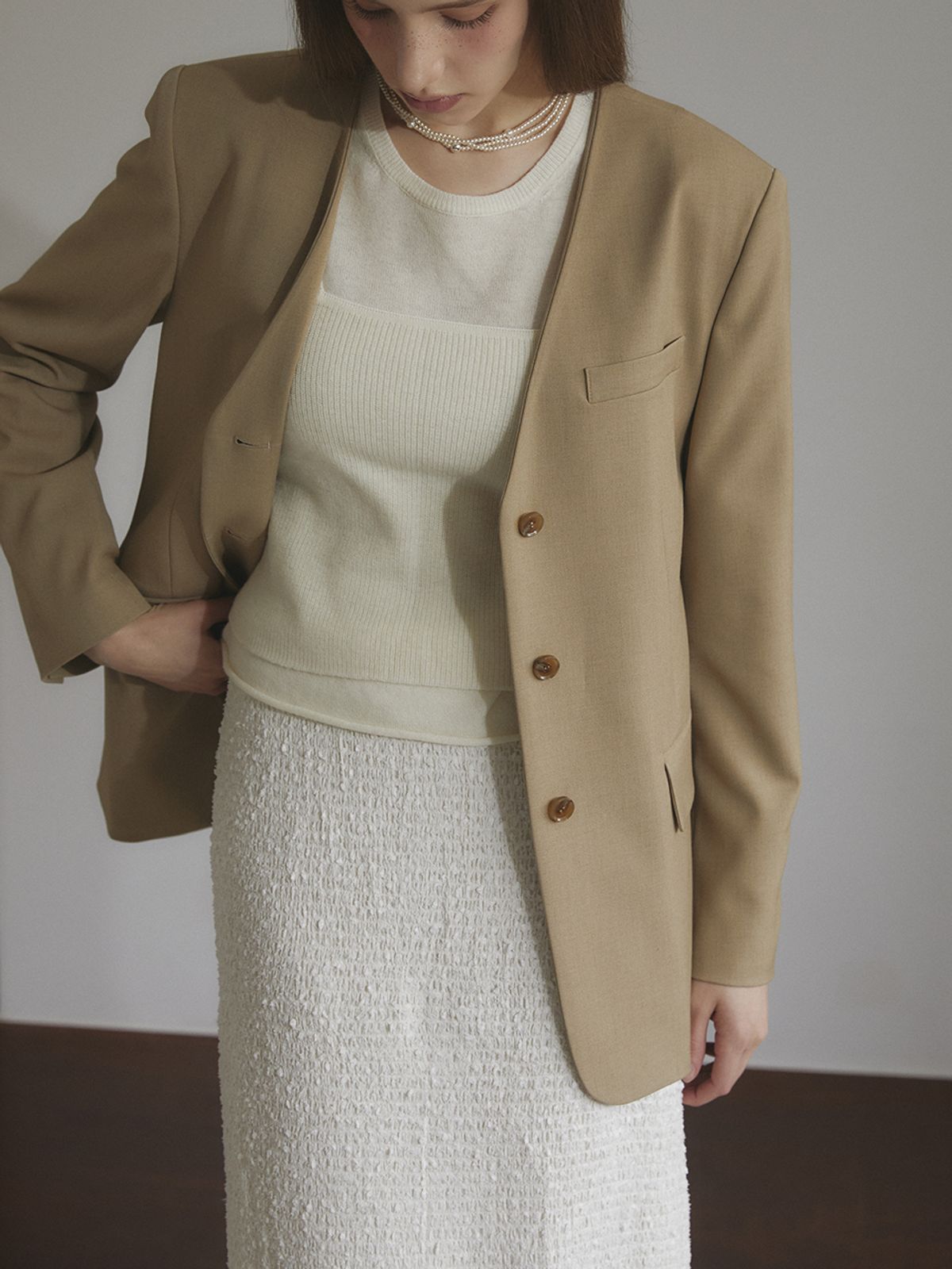 레이허(RAYHER) Soboro Stretched Skirt [CREAM]