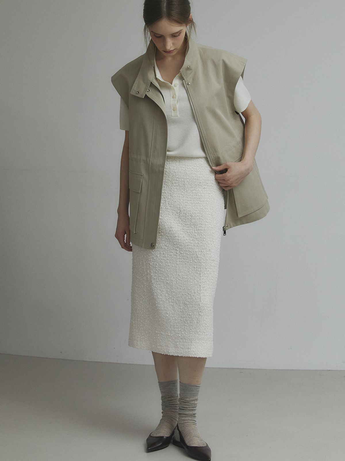 레이허(RAYHER) Soboro Stretched Skirt [CREAM]