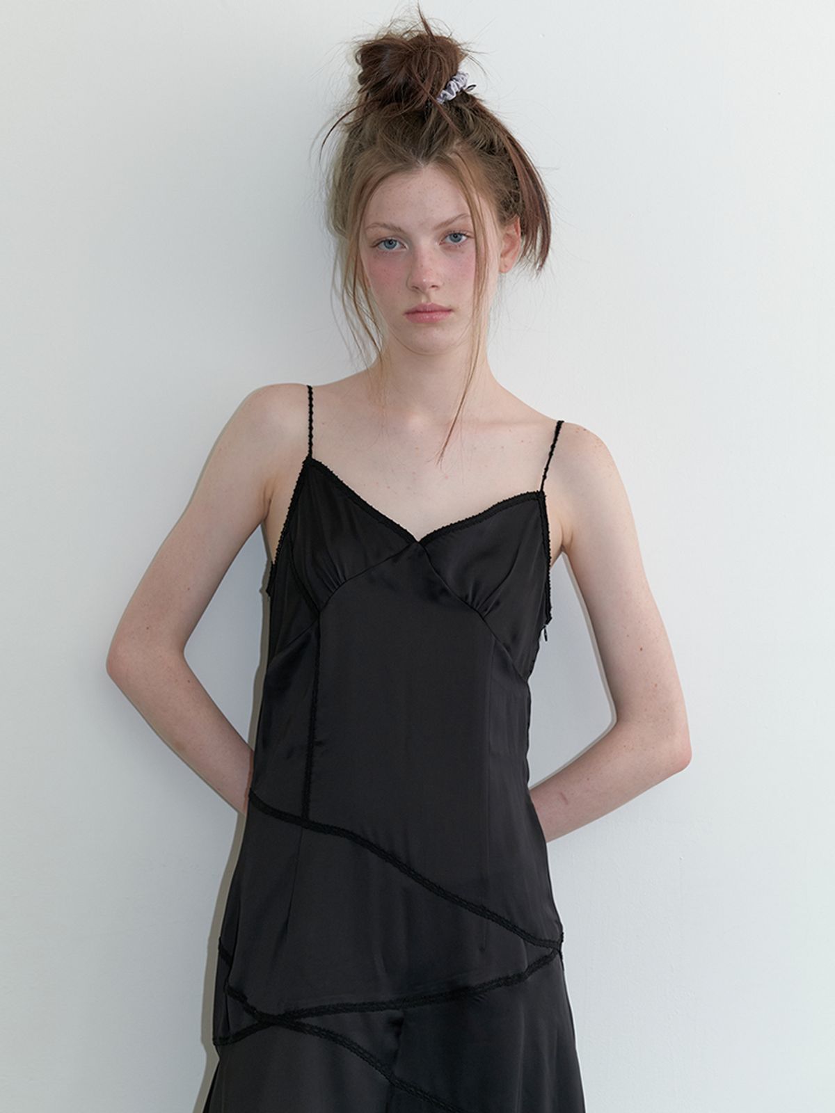 카인더베이비(KINDABABY) lace line slip dress - black