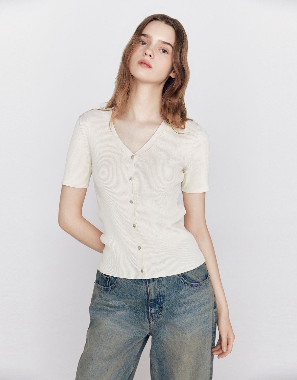 지오다노(GIORDANO) 골지 브이넥 반팔 가디건(12GG) 355901 [3color]