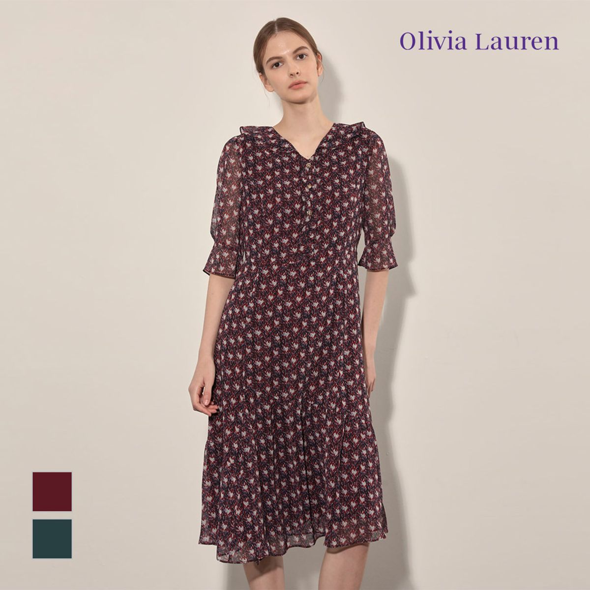 올리비아로렌(OLIVIALAUREN) 프린트 프릴 원피스_VOBOA4F7211