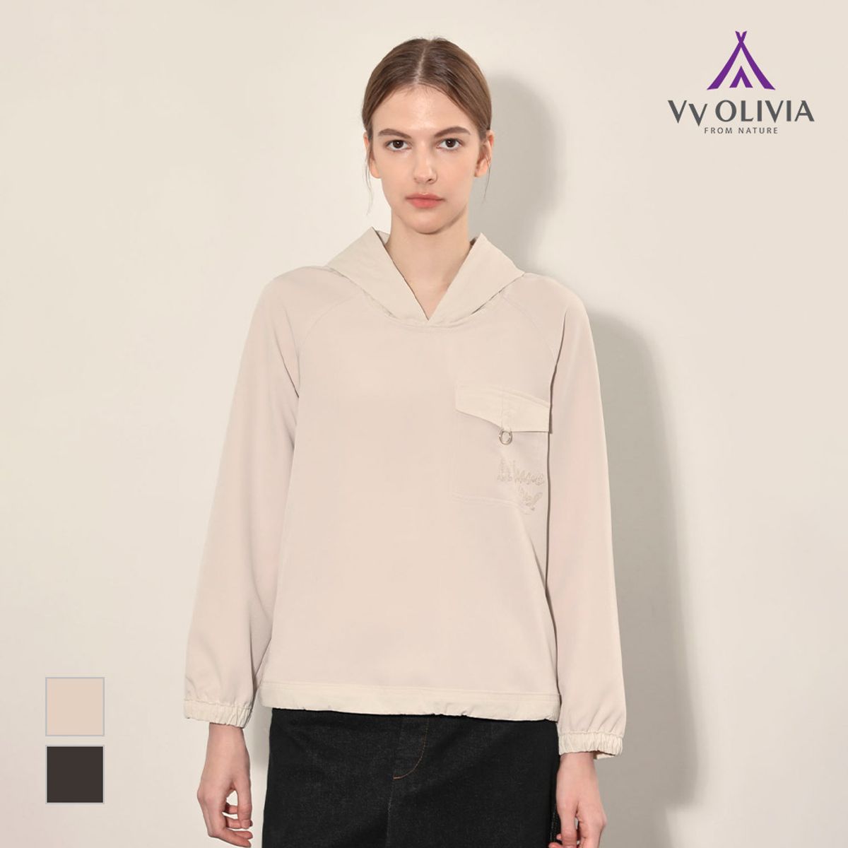 비비올리비아(VVOLIVIA) 배색후드 블라우스_VVCNL4F7371