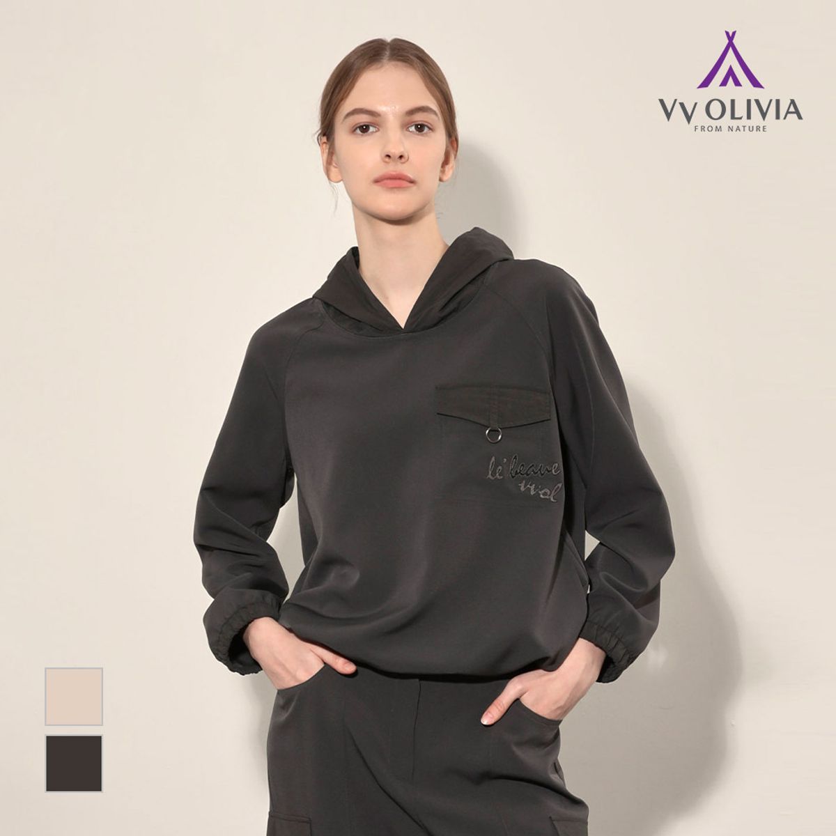 비비올리비아(VVOLIVIA) 배색후드 블라우스_VVCNL4F7371