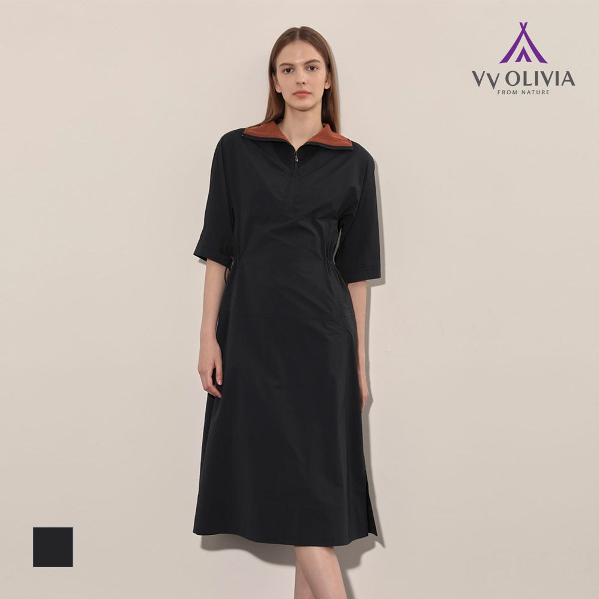 비비올리비아(VVOLIVIA) 배색 니트 카라 원피스_VVCOA4F7381