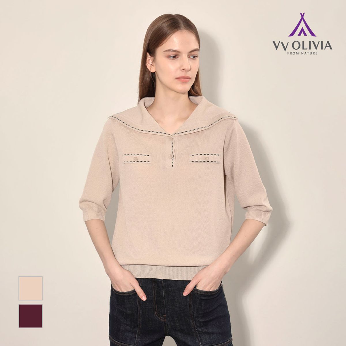 비비올리비아(VVOLIVIA) 카라넥 풀오버_VVCBL4F7491