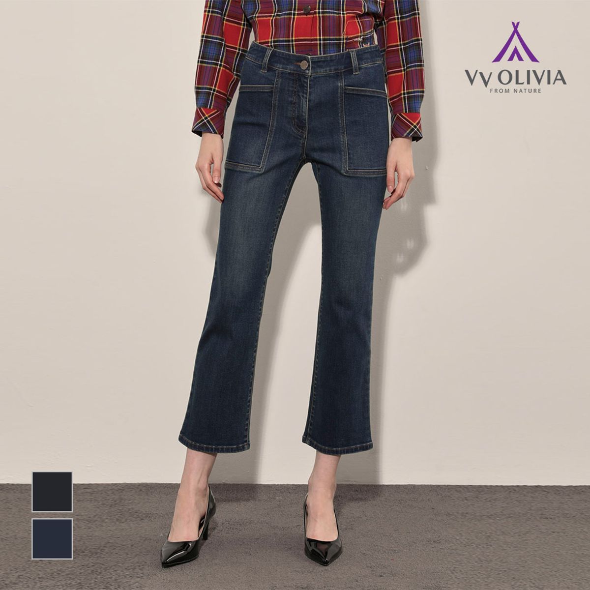비비올리비아(VVOLIVIA) 슬림 부츠컷 데님 팬츠_VVCMP4F7491