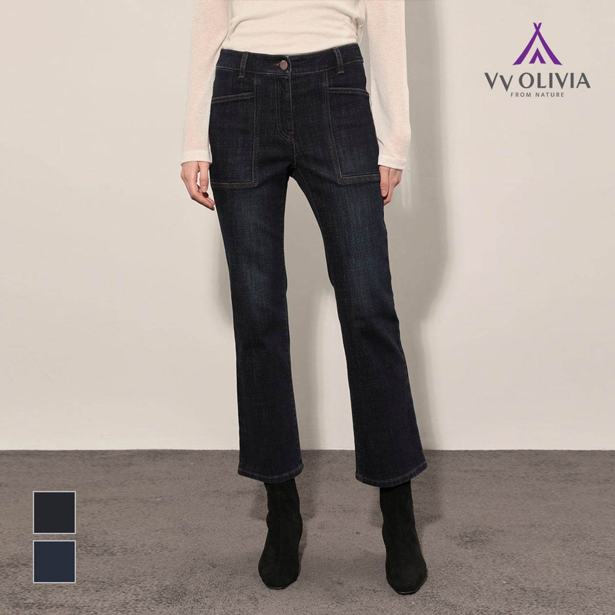 비비올리비아(VVOLIVIA) 슬림 부츠컷 데님 팬츠_VVCMP4F7491