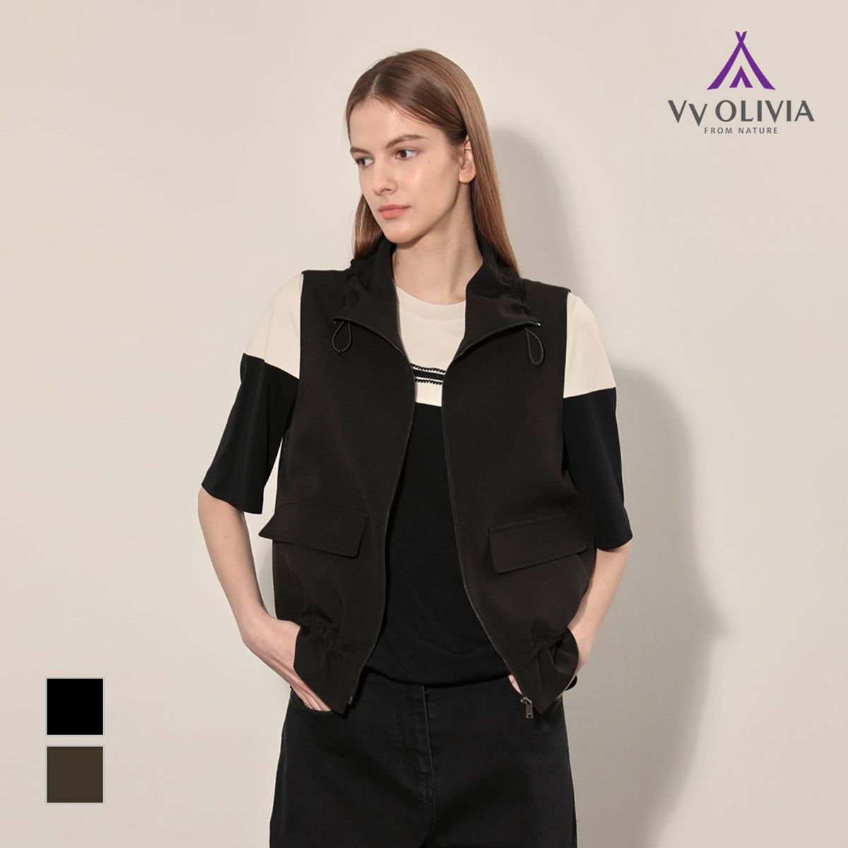비비올리비아(VVOLIVIA) 집업 카라 베스트_VVCQC4F7361