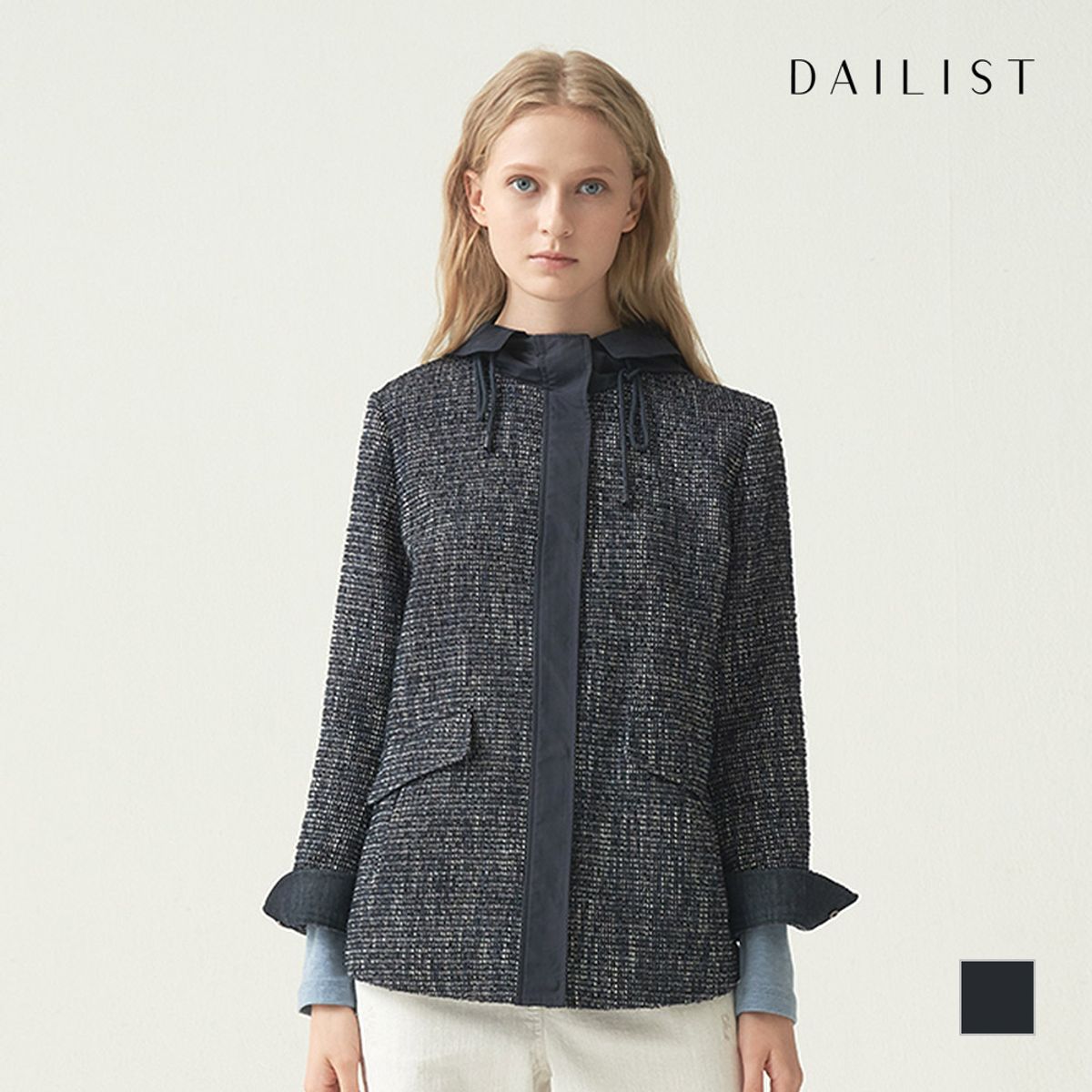 데일리스트(DAILIST) 트위드 배색 후드 점퍼_MDECLXF8311