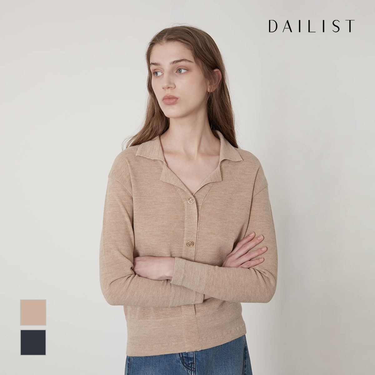 데일리스트(DAILIST) 울혼방 카라 풀오버_MDBBLYF7421