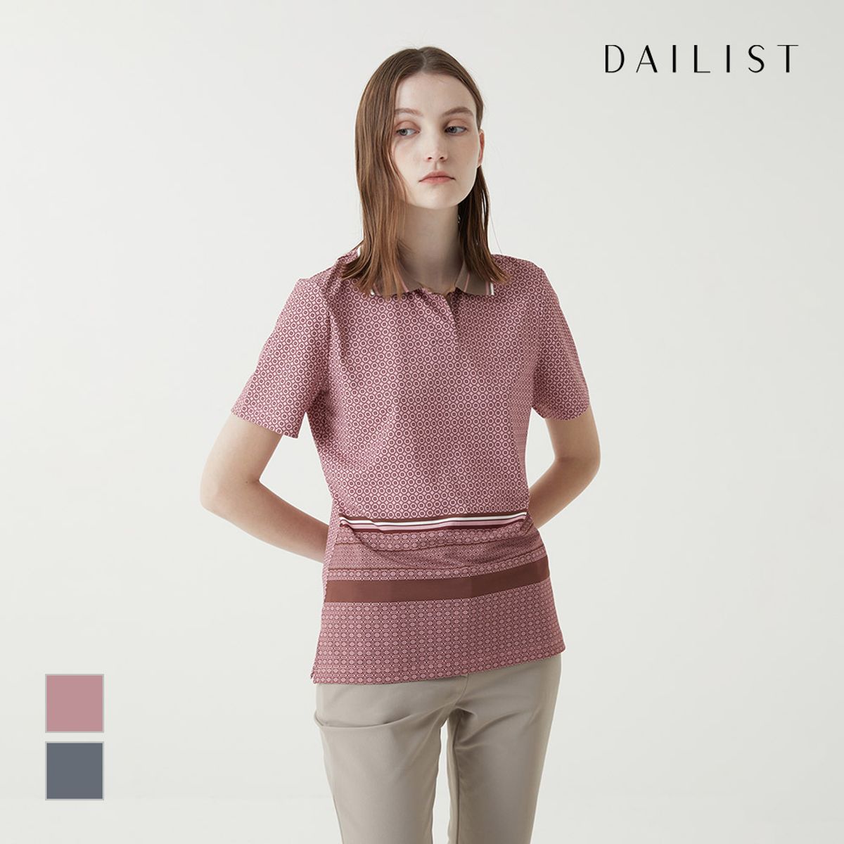 데일리스트(DAILIST) 니트 카라 반팔 티셔츠_MDEAS3F6131
