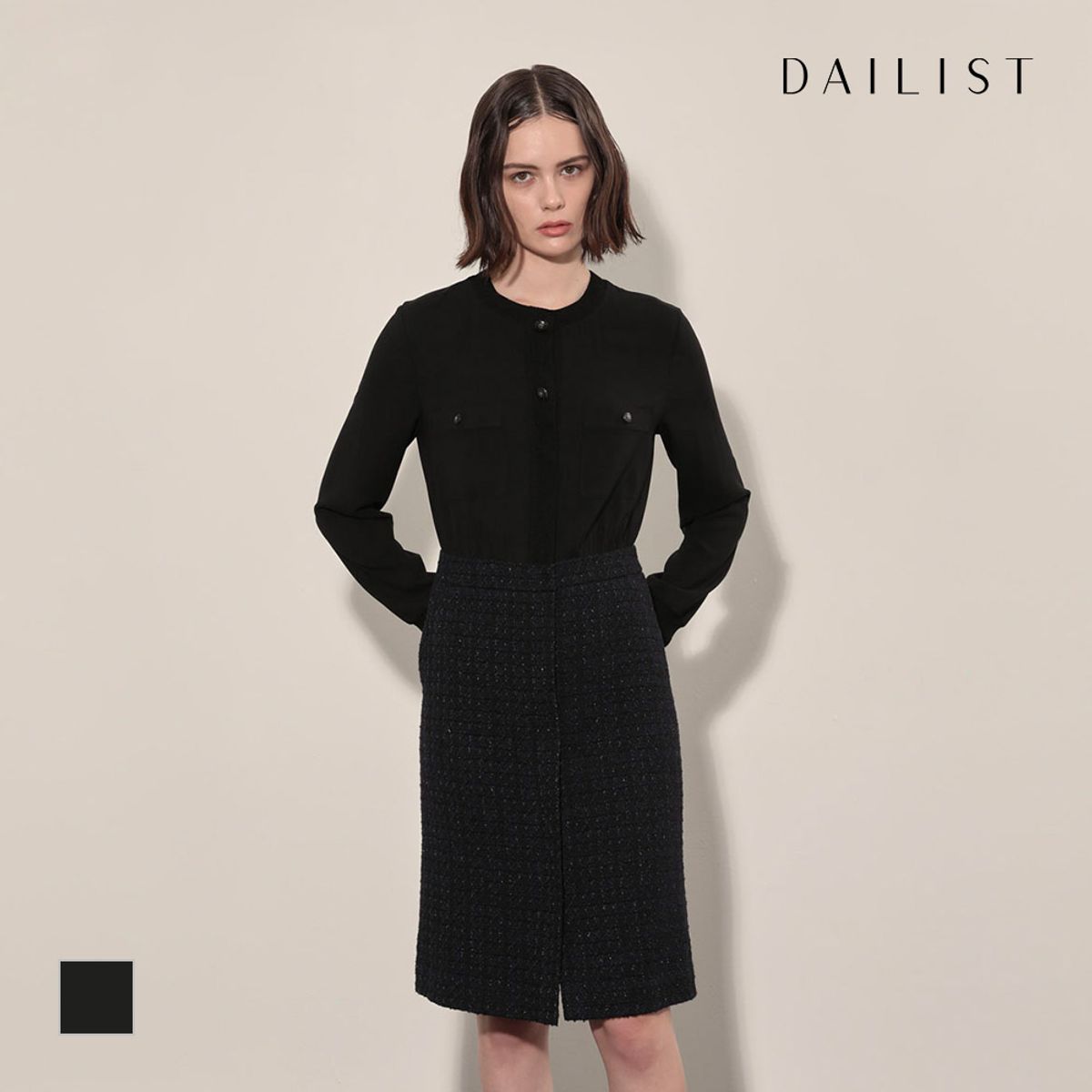 데일리스트(DAILIST) 트위드 배색 원피스_MDBOA4F8101